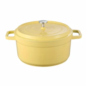 Yellow enameled cast iron Dutch oven isolated on white background. KL-KA-CU-005