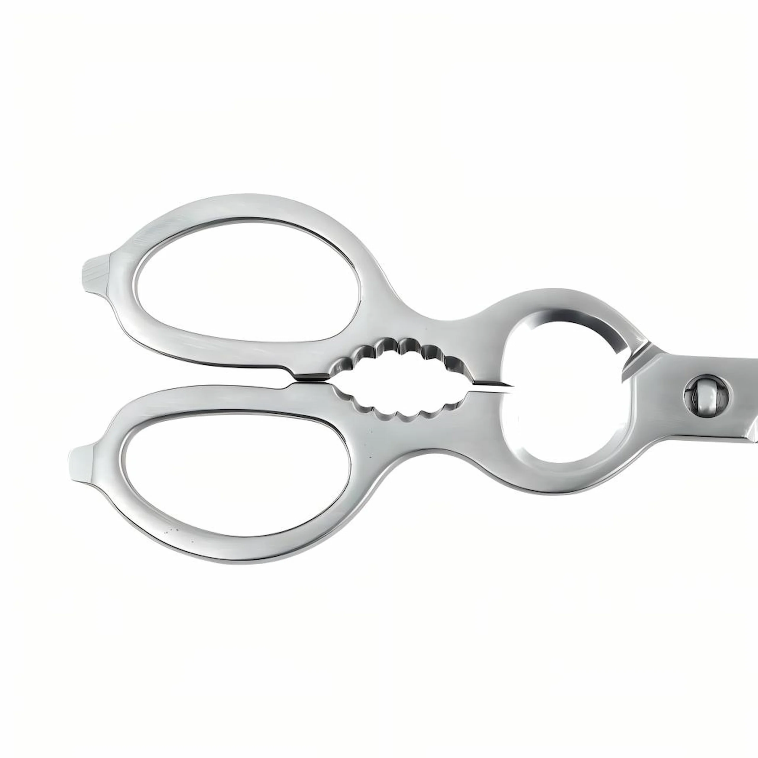 All-metal kitchen shears ergonomic handle close-up isolated on white background KL-SC-PR-008