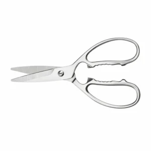 All-metal stainless steel kitchen shears slightly open isolated on white background KL-SC-PR-010