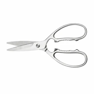 All-metal stainless steel kitchen shears slightly open isolated on white background KL-SC-PR-010
