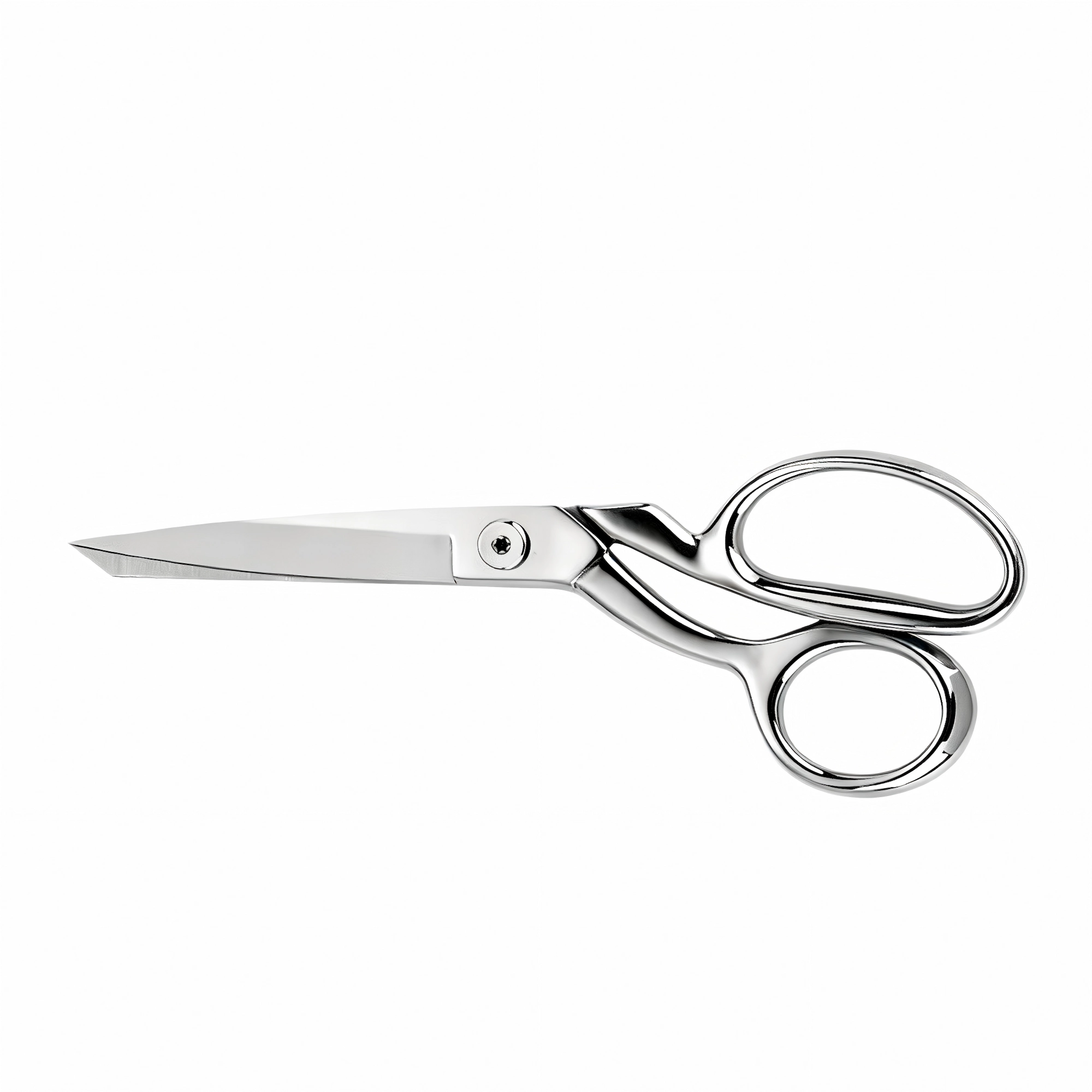 All-metal stainless steel professional tailor fabric scissors closed on white background, SKU: KL-SC-HC-001.