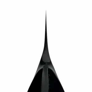 Close up of the choil and distal taper profile of black chef knife isolated on white background KL-KN-DS-011