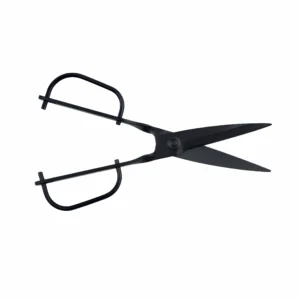 Black matte stainless steel garden topiary shears in 45 degree opened view isolated on white background, SKU KL-SC-PR-003