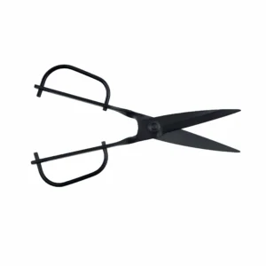 Black matte stainless steel garden topiary shears in 45 degree opened view isolated on white background, SKU KL-SC-PR-003