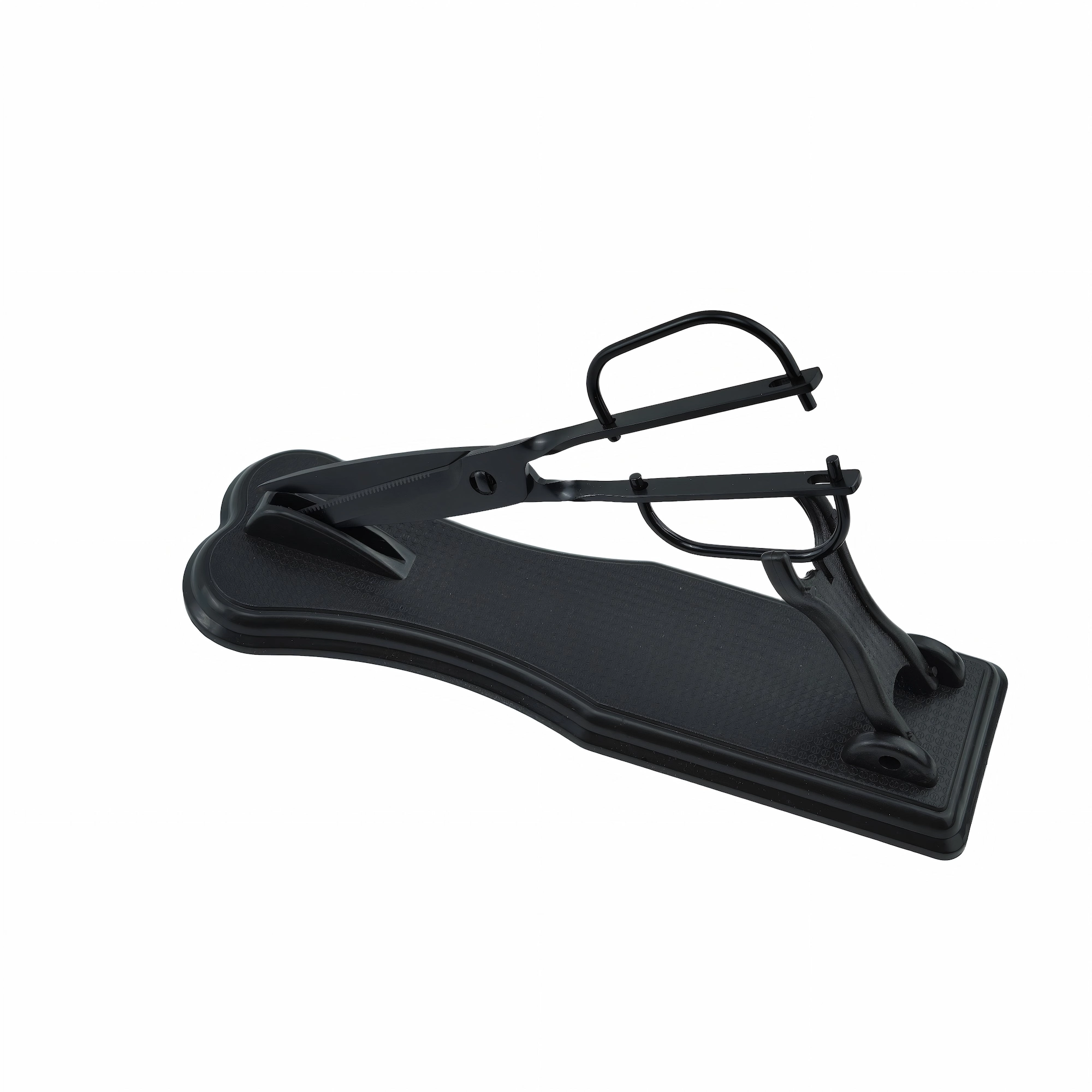 Black matte garden topiary shears displayed on matching black display stand isolated on white background, SKU KL-SC-PR-003