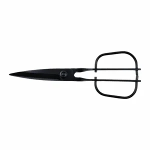 Black matte stainless steel garden topiary trimming shears with wire loop handles isolated on white background, SKU KL-SC-PR-003