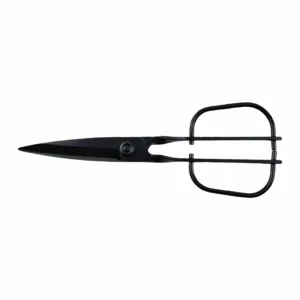 Black matte stainless steel garden topiary trimming shears with wire loop handles isolated on white background, SKU KL-SC-PR-003