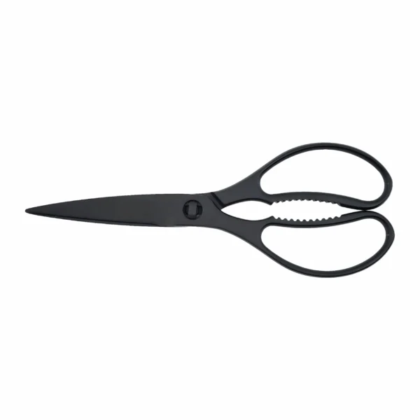 Black stainless steel kitchen scissors isolated on white background KL-SC-TI-001