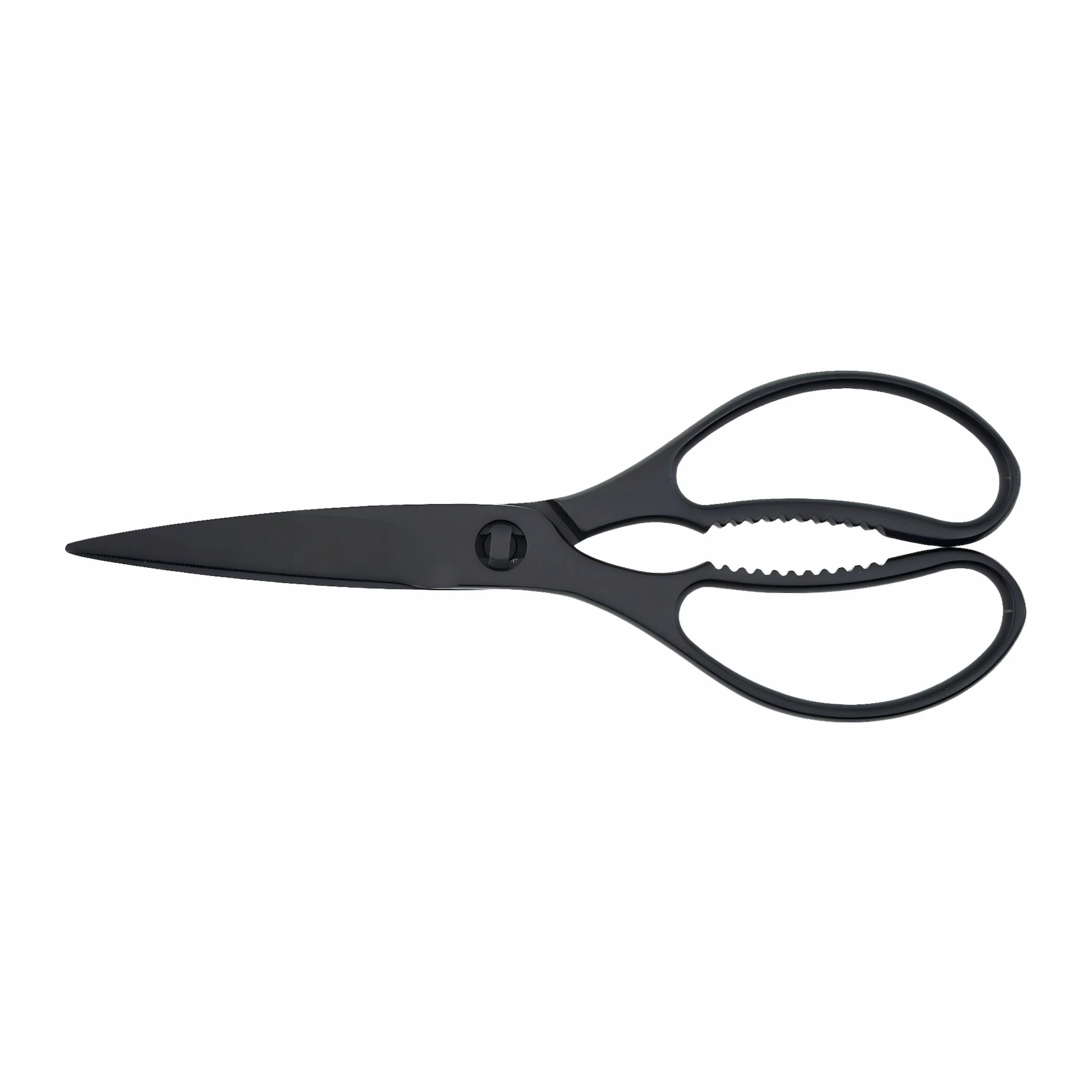 Black stainless steel kitchen scissors isolated on white background KL-SC-TI-001