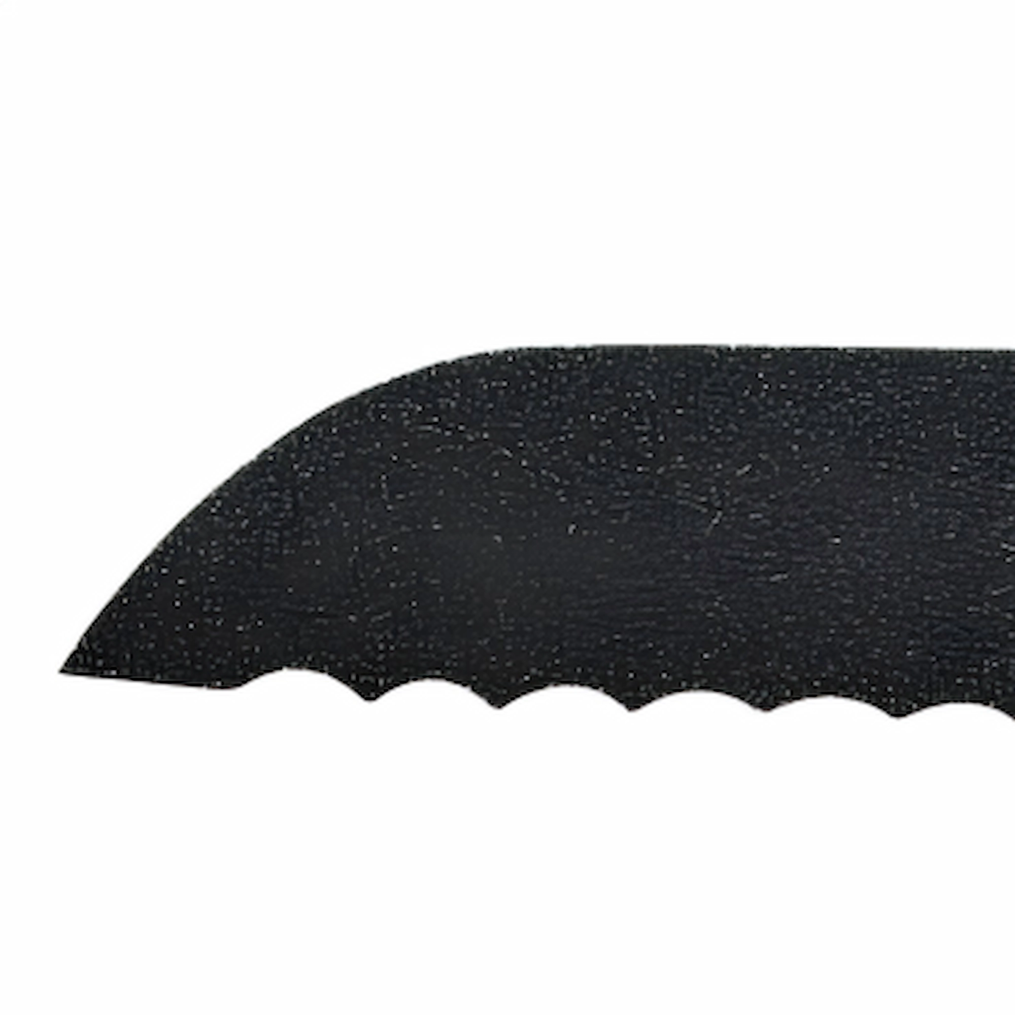 Black Bread Knife Blade Detail | KaiLionCrafts Close up of black non-stick coated serrated blade edge isolated on white background KL-KN-SS-007