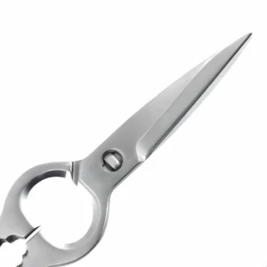 Brushed stainless steel kitchen scissors blade detail isolated on white background KL-SC-PR-008