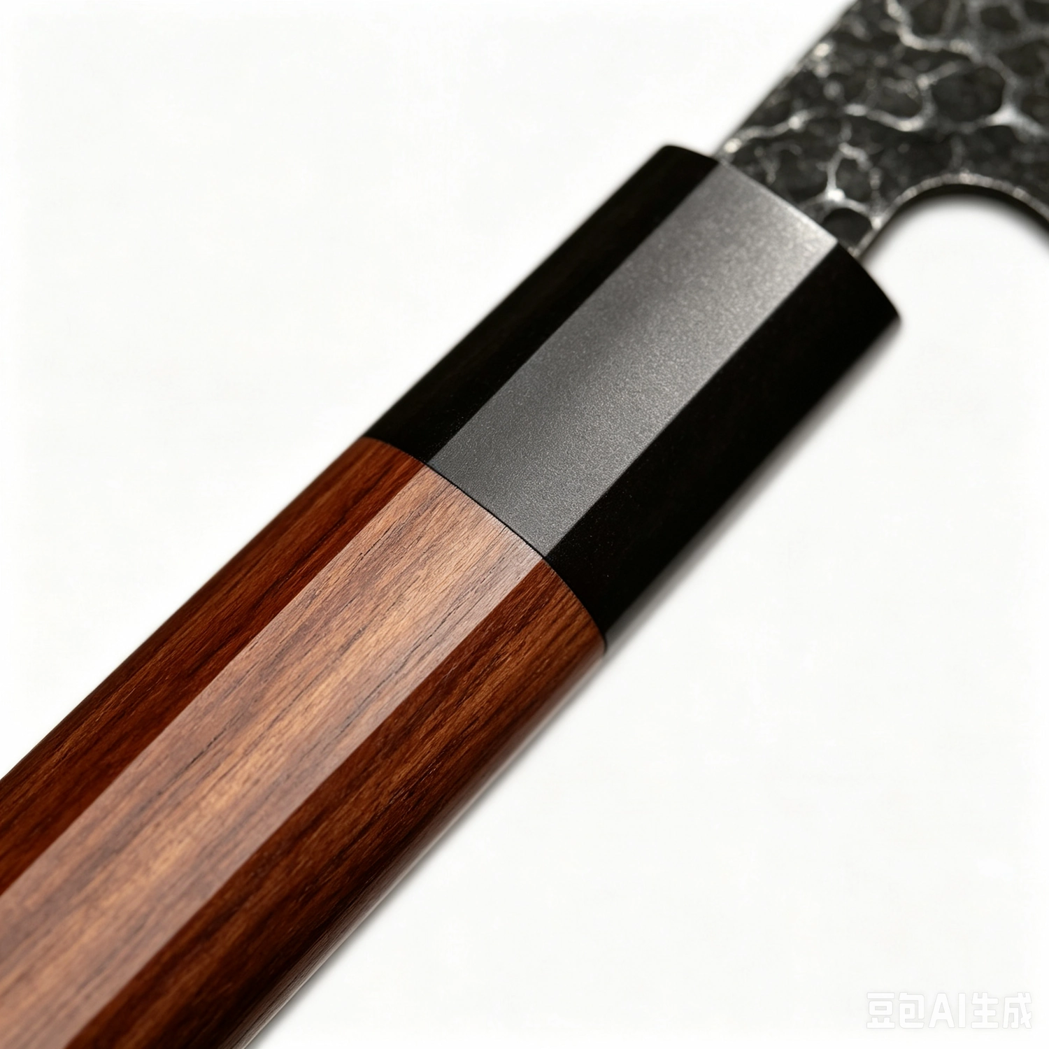 Close up of octagonal rosewood handle and black buffalo horn bolster isolated on white background KL-KN-HC-007