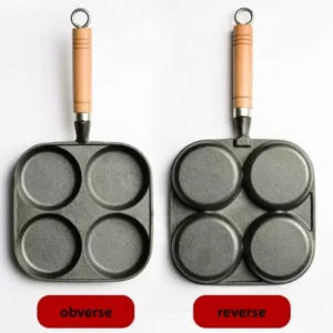 4-cup cast iron egg pan showing obverse and reverse sides isolated on white background KL-KA-GAD-002
