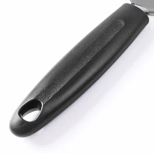Close up view of the black ribbed plastic handle with hanging loop isolated on white background KL-KA-GR-004