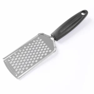 Stainless steel cheese zester grater with black handle isolated on white background KL-KA-GR-004