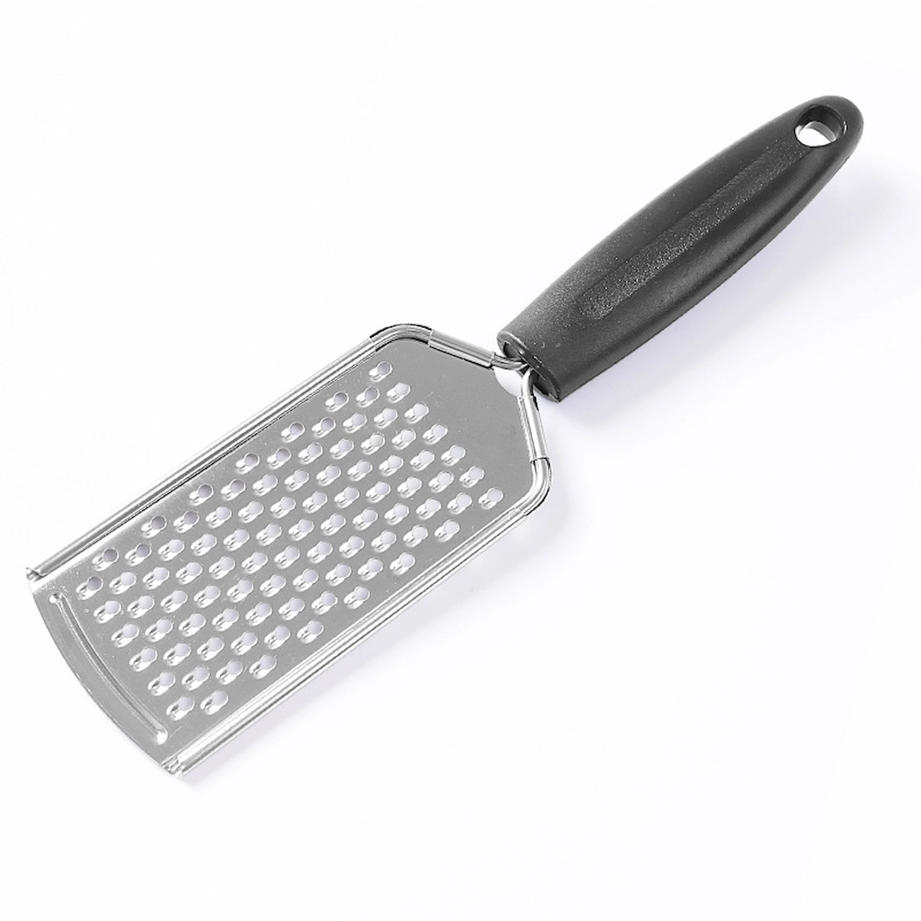 Stainless steel cheese zester grater with black handle isolated on white background KL-KA-GR-004