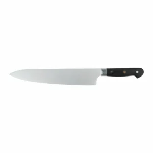 Stainless Steel Chef Knife - Front View | KaiLionCrafts Professional stainless steel chef knife with black POM handle isolated on white background KL-KN-SS-018