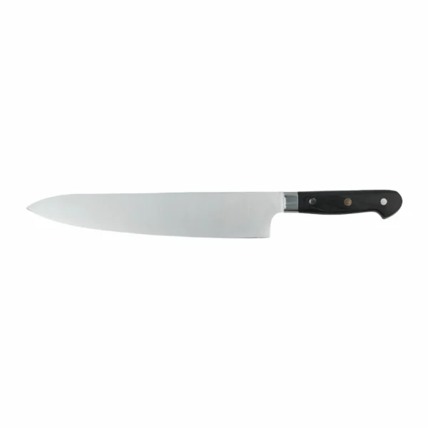 Professional stainless steel chef knife with black POM handle isolated on white background KL-KN-SS-018