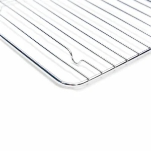 Close up of chrome-plated steel cooling rack wire grid pattern isolated on white background KL-KA-BBQ-007