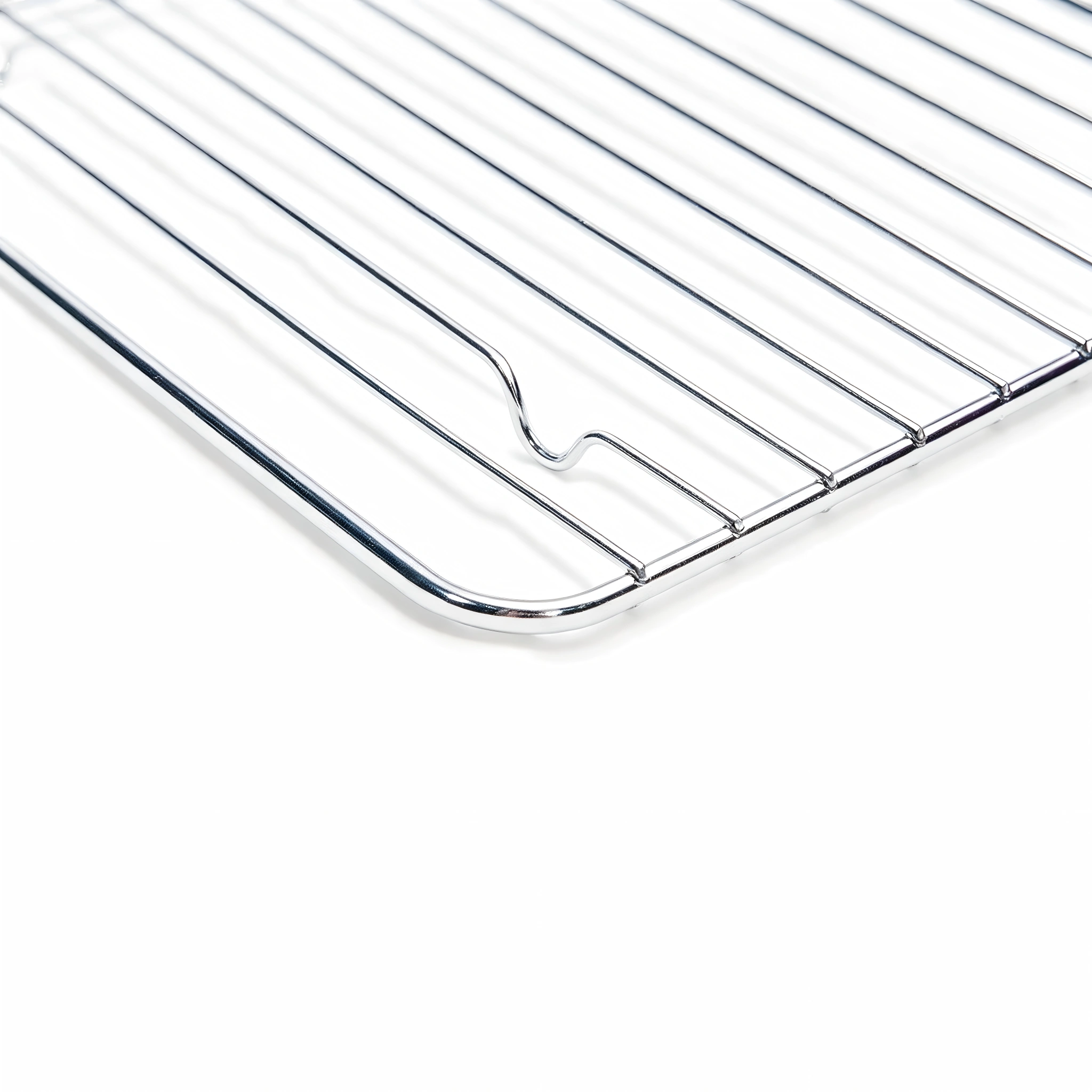 Close up of chrome-plated steel cooling rack wire grid pattern isolated on white background KL-KA-BBQ-007