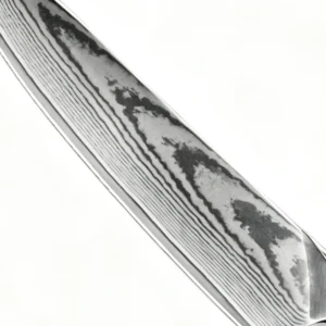 Damascus steel chef knife blade detail with wave pattern isolated on white background KK-BR-003