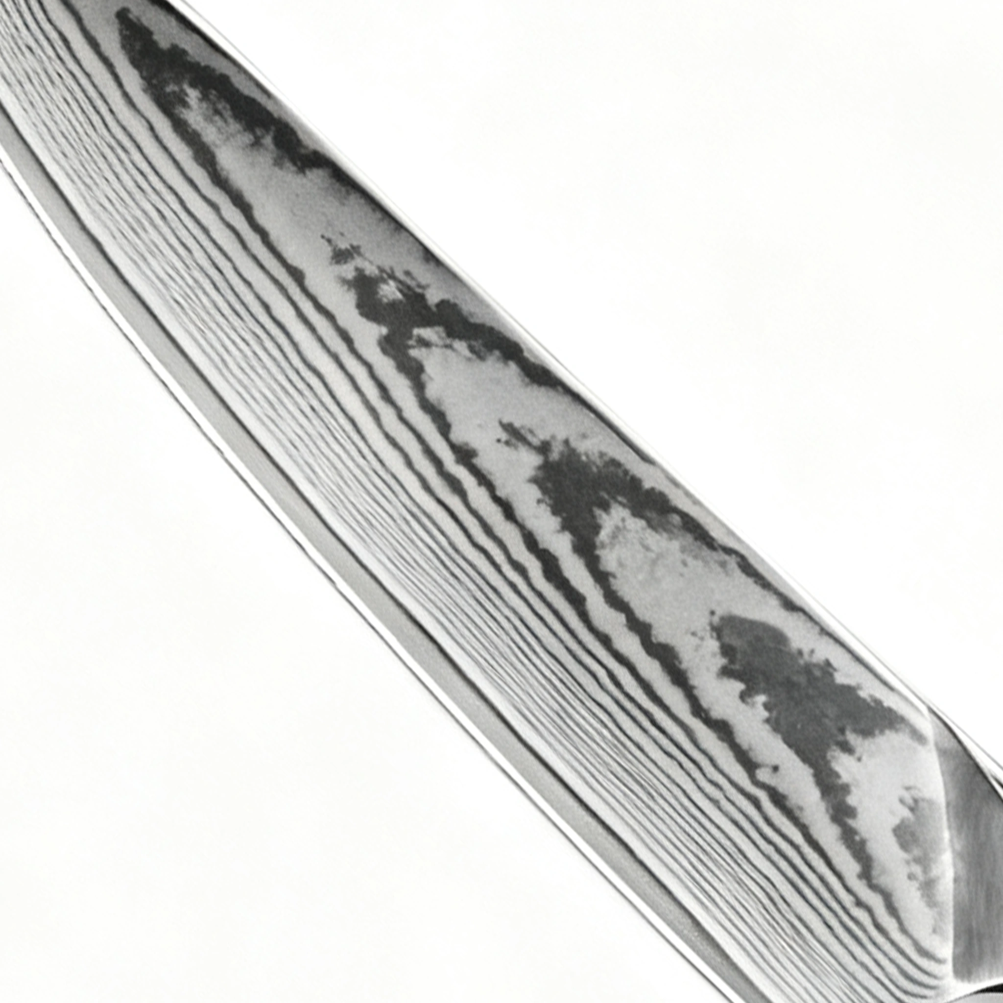 Damascus steel chef knife blade detail with wave pattern isolated on white background KK-BR-003