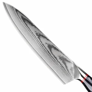 Damascus steel chef knife showing detailed blade pattern isolated on white background KK-BR-003