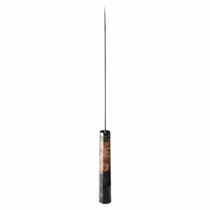 Top view showing the spine alignment and octagonal burl wood resin handle isolated on white background KL-KN-DS-008