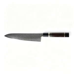 Damascus chef knife with ebony wood and resin handle isolated on white background KK-ER-004