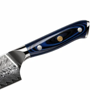 Blue layered G10 composite knife handle with gold medallion isolated on white background KK-DL-008