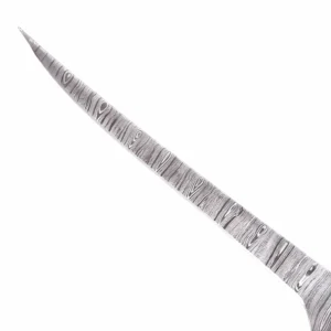 Damascus steel fillet knife flexible blade close up featuring fine pattern isolated on white background KL-KN-OD-008