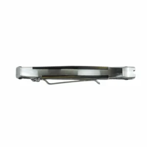 Top slim view of a closed Damascus steel folding knife with pocket clip isolated on white background. SKU: KL-OD-SS-007.