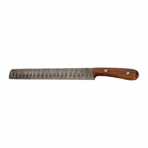 Damascus steel slicing knife with rosewood handle isolated on white background KL-KK-DS-001