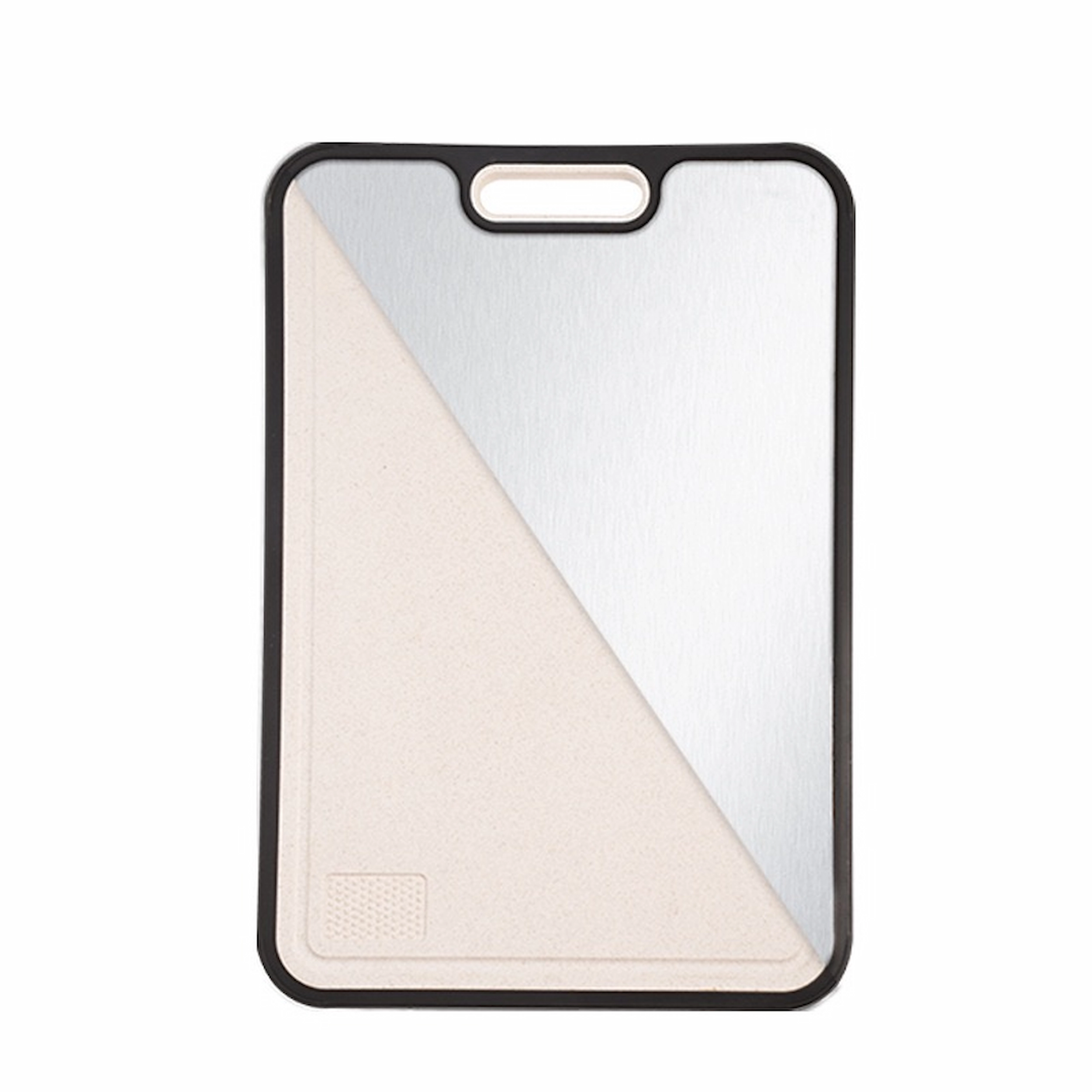 Double-sided cutting board with stainless steel and wheat straw fiber isolated on white background KL-KA-CB-002