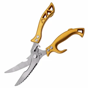 Multi-functional fishing scissors shown in opened view isolated on white background KL-SC-SS-011