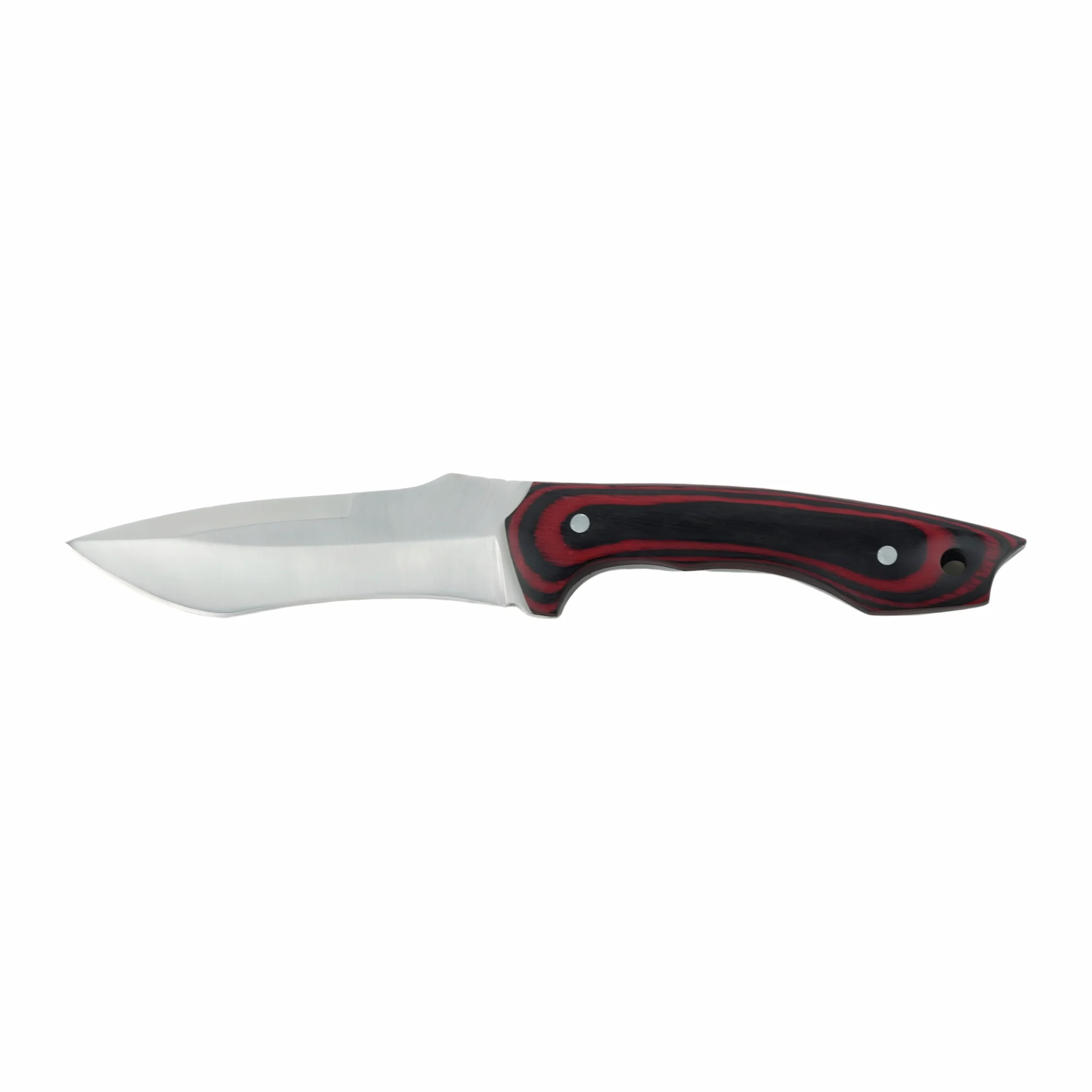 Fixed Blade Hunting Knife - Layered G10 Handle Outdoor Edition | KaiLionCrafts Profile view of fixed blade hunting knife with a red and black layered G10 fiberglass handle, isolated on white background. KL-OD-SS-022