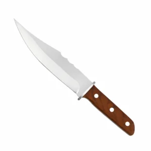 Fixed blade hunting knife with walnut handle displayed at 45 degree angle isolated on white background KL-OD-HC-009