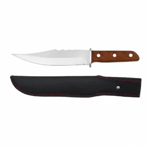 Fixed blade hunting knife with protective black nylon sheath isolated on white background KL-OD-HC-009