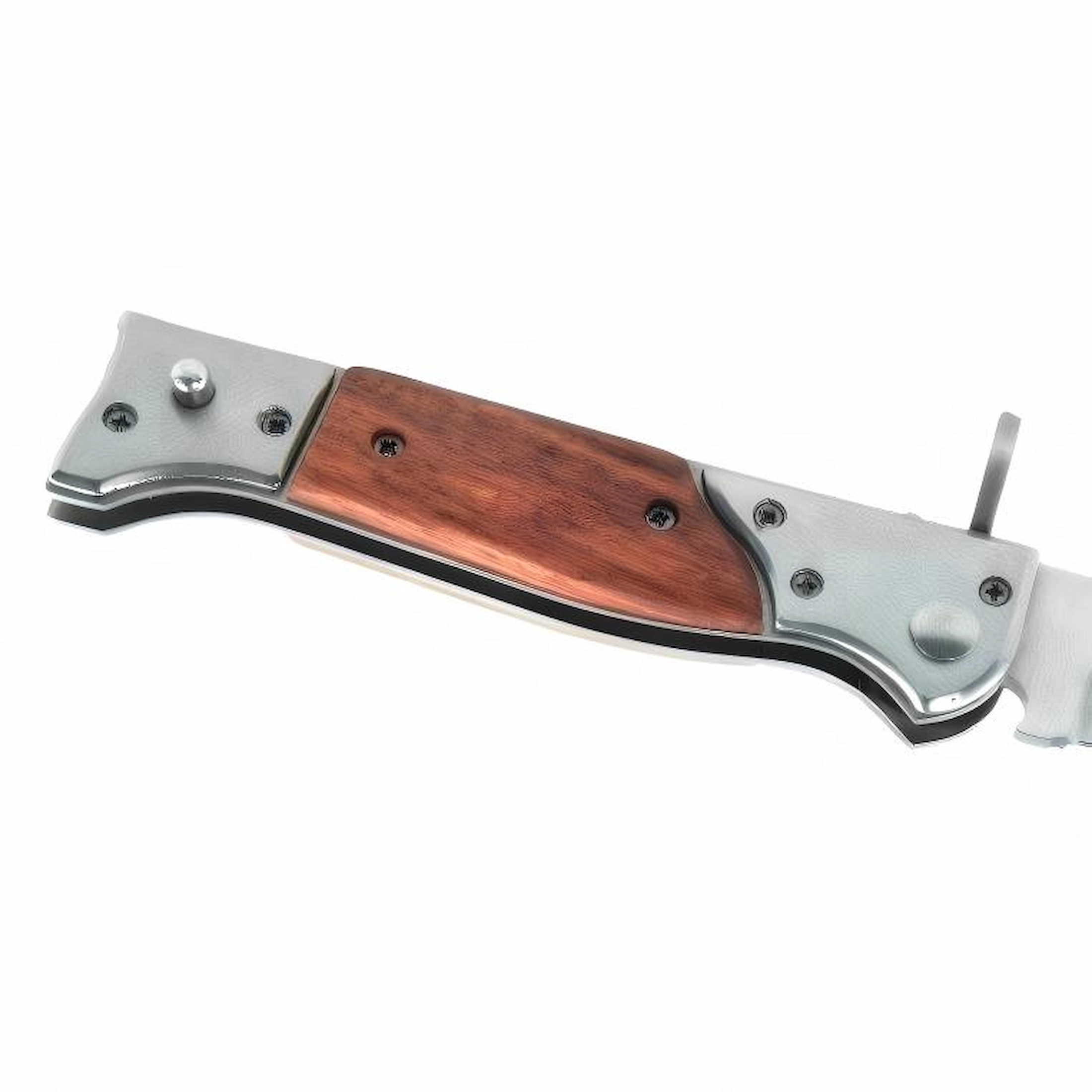 Rosewood handle with gunmetal bolsters and steel liners isolated on white background KL-OD-SS-002
