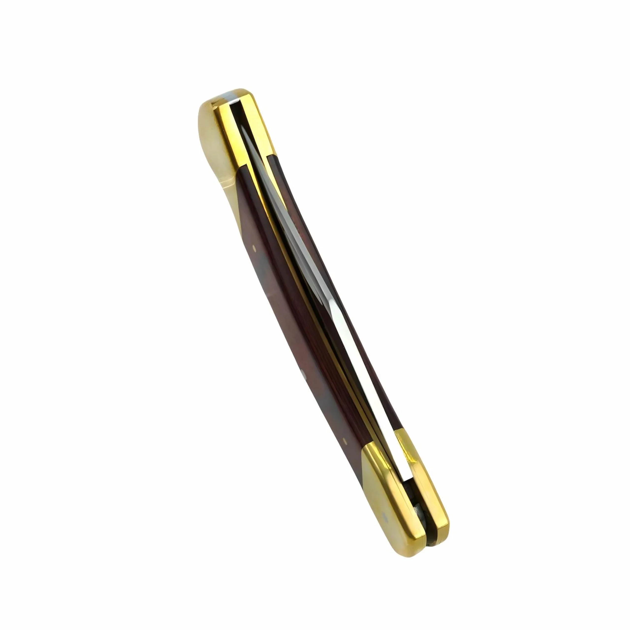 Top view of a classic folding pocket knife in closed position showing its spine isolated on white background. SKU: KL-OD-SS-003.