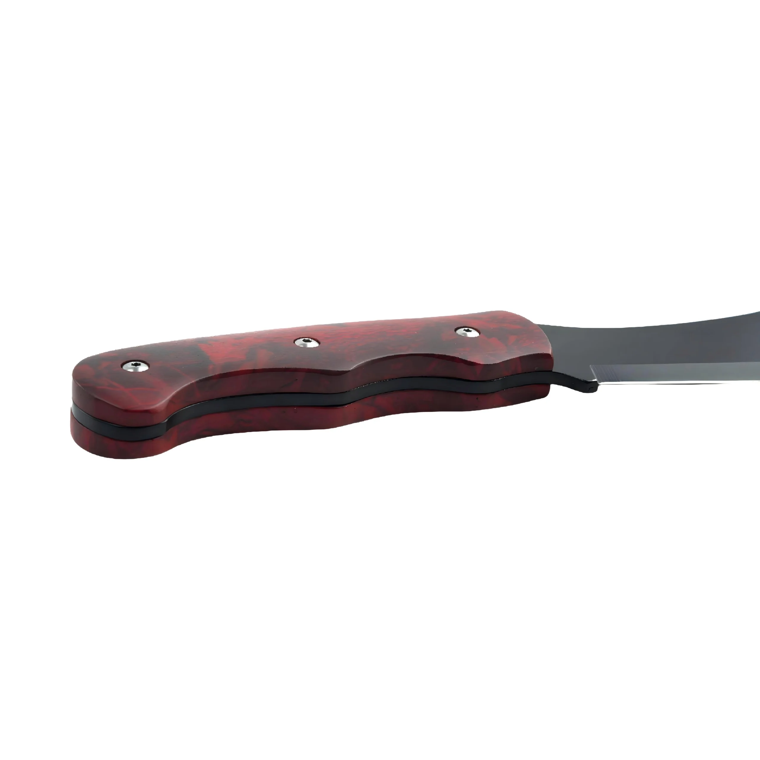 Full tang hunting knife with contoured red pakkawood handle isolated on white background KL-OD-TI-006