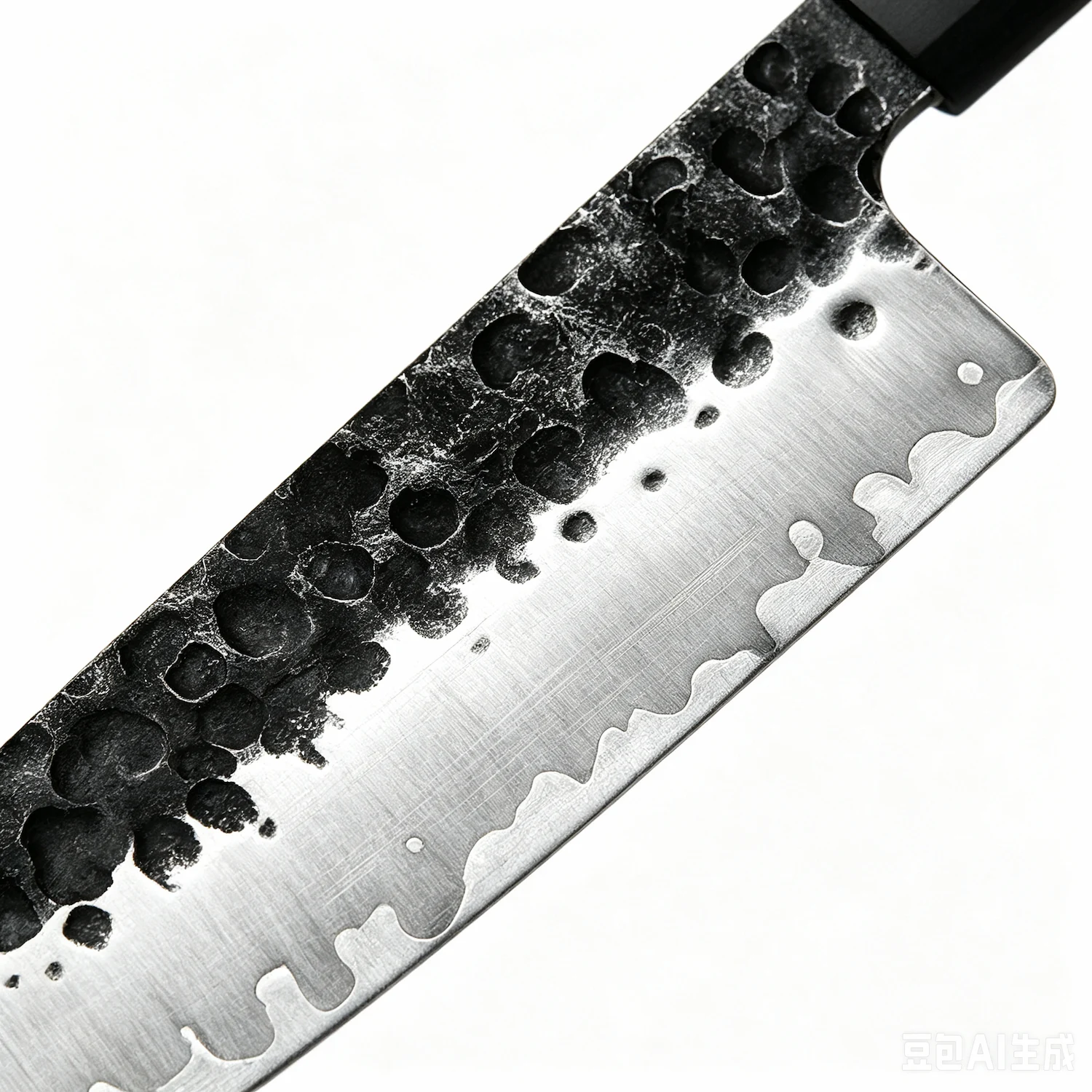 Hammered Chef Knife - Blade Detail | KaiLionCrafts Hammered high carbon steel chef knife blade close up isolated on white background KL-KN-HC-005