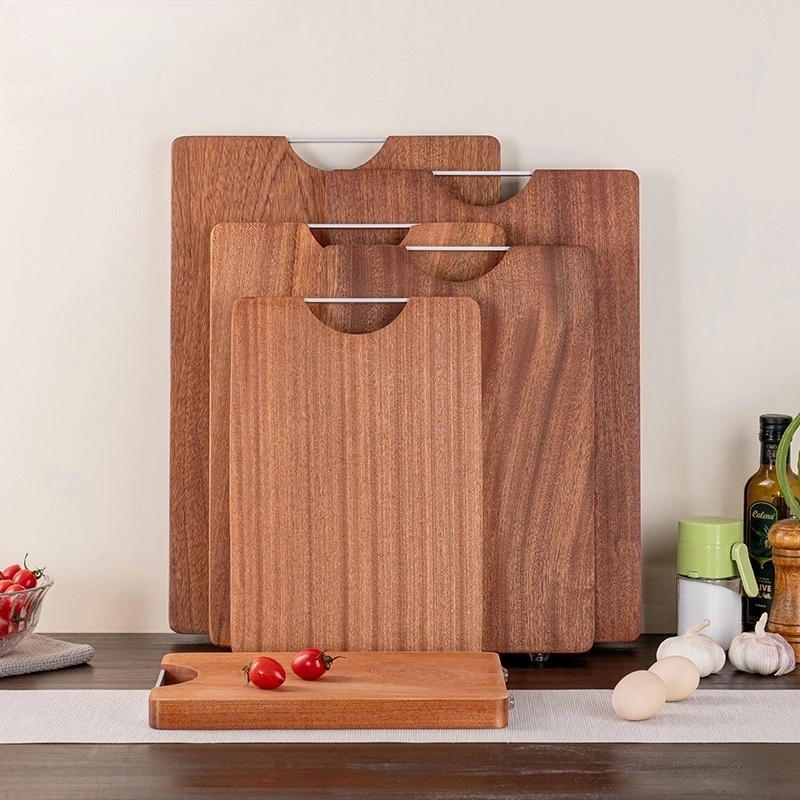 Hardwood cutting board sets with stainless steel handles in kitchen environment KL-KA-CB-001
