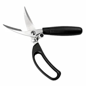 Professional stainless steel kitchen shears shown in opened view isolated on white background KL-SC-KT-002