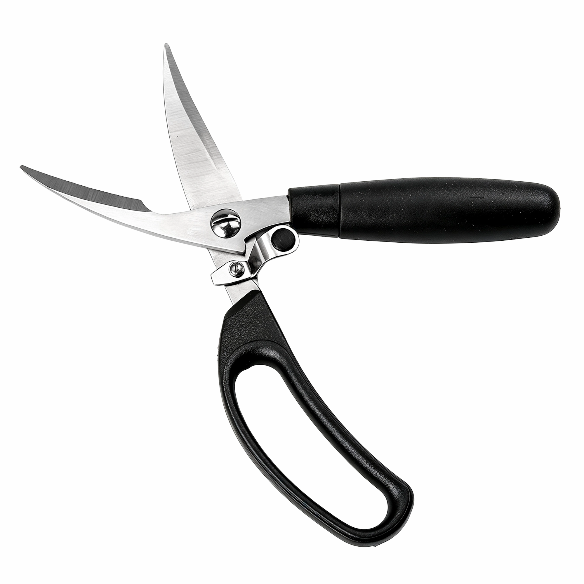 Professional stainless steel kitchen shears shown in opened view isolated on white background KL-SC-KT-002