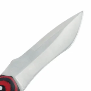 Fixed Blade Hunting Knife - Sharp Flat Grind Blade Showcase | KaiLionCrafts Close-up of the satin-finished stainless steel blade of a fixed blade hunting knife, isolated on white background. KL-OD-SS-022