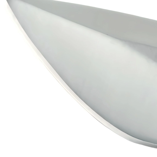 Fixed Blade Hunting Knife - Razor Sharp Blade Edge Detail | KaiLionCrafts Extreme close-up of the razor-sharp blade edge profile on a fixed blade hunting knife, isolated on white background. KL-OD-SS-022