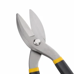 Close-up of straight-cut high carbon steel blades on industrial tin snips isolated on white background KL-SC-SS-012