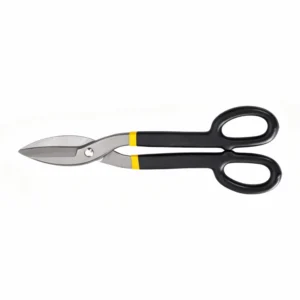 Industrial tin snips with black handles and yellow accents isolated on white background KL-SC-SS-012