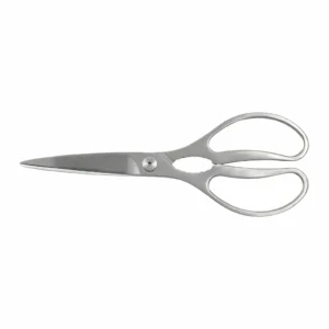 All-stainless steel heavy duty kitchen scissors with integrated metal handle isolated on white background KL-SC-SS-007.